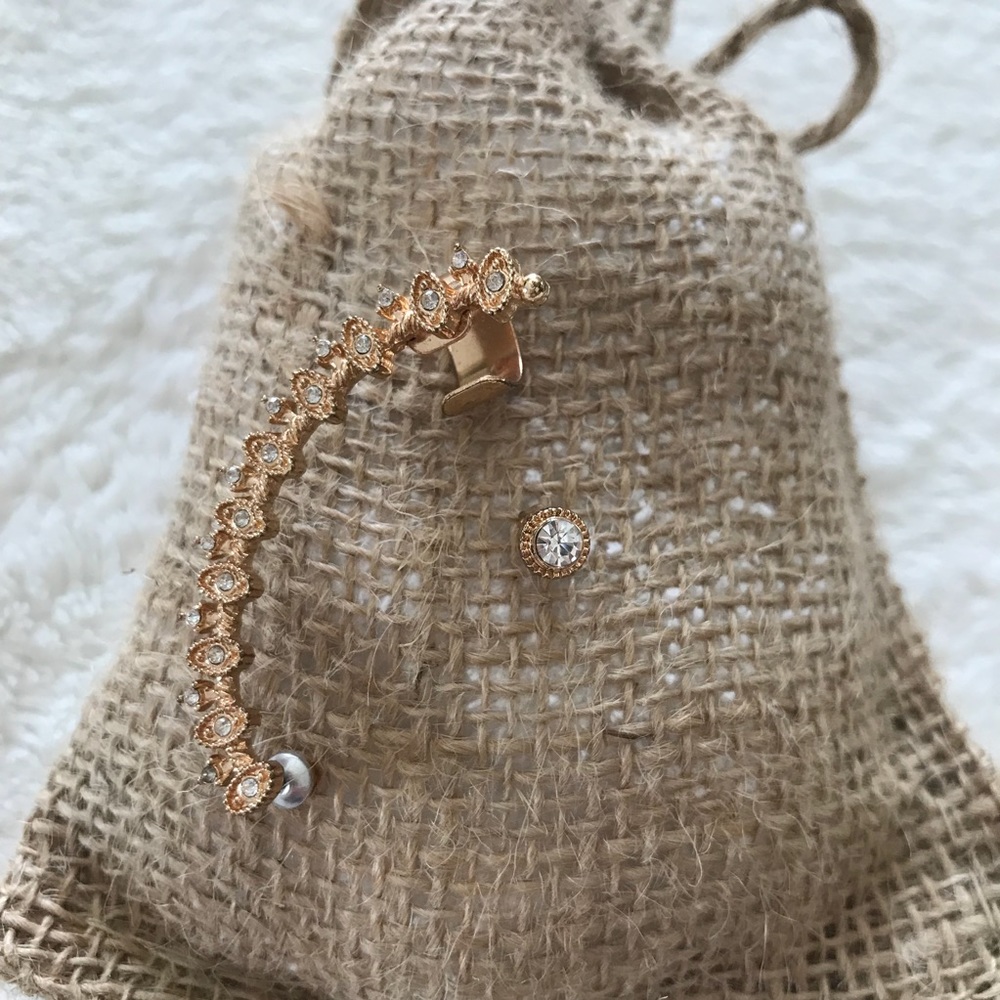 NWOT Gold & gemstone earring cuff & stud set